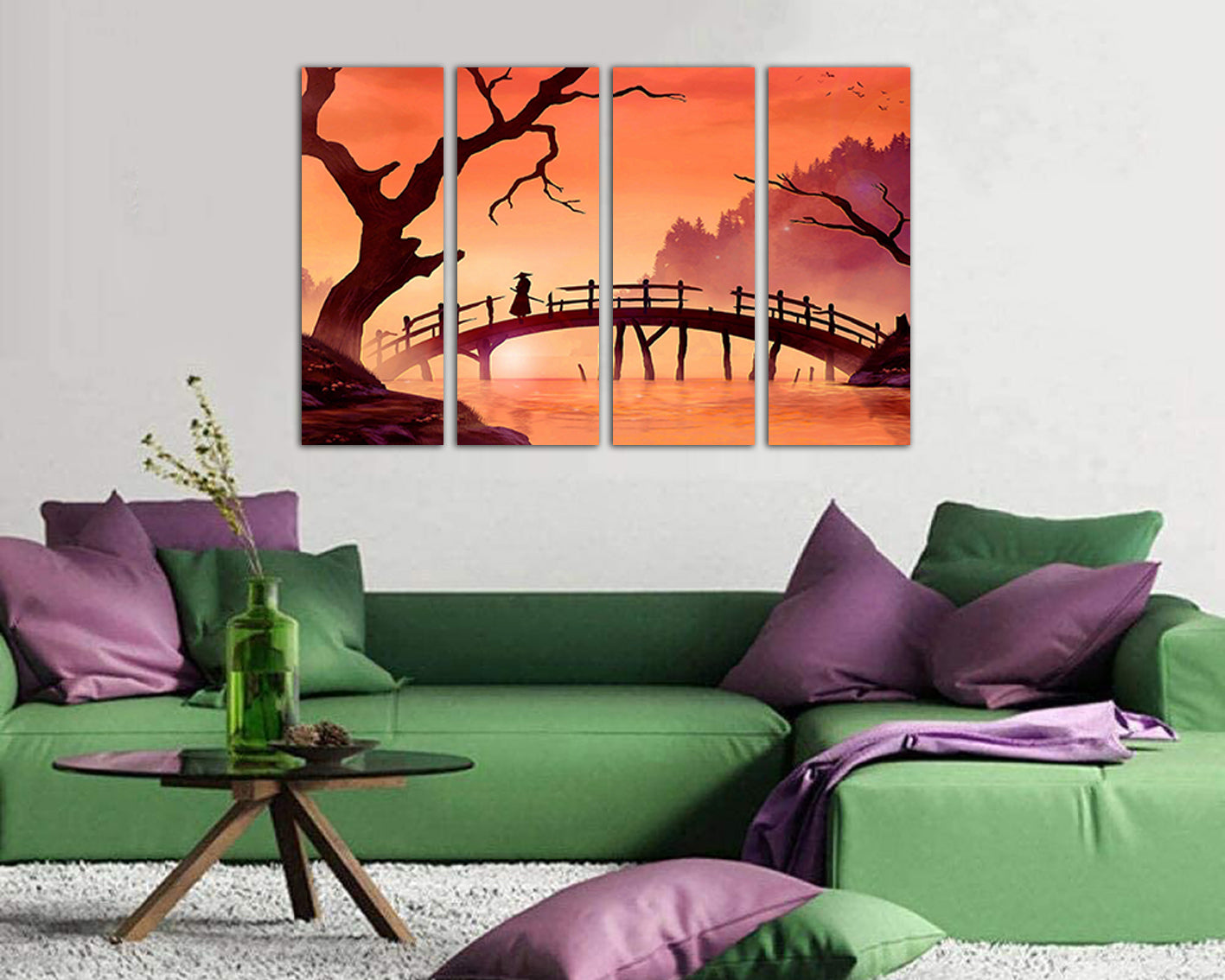 Samurai canvas Japanese art Traditional Japan Bridge wall art Samurai wall art Samurai wall décor Traditional art Gift samurai decor