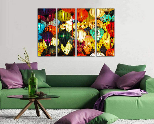 Lantern colorful canvas Asia festival décor Rainbow art works Chinese festival