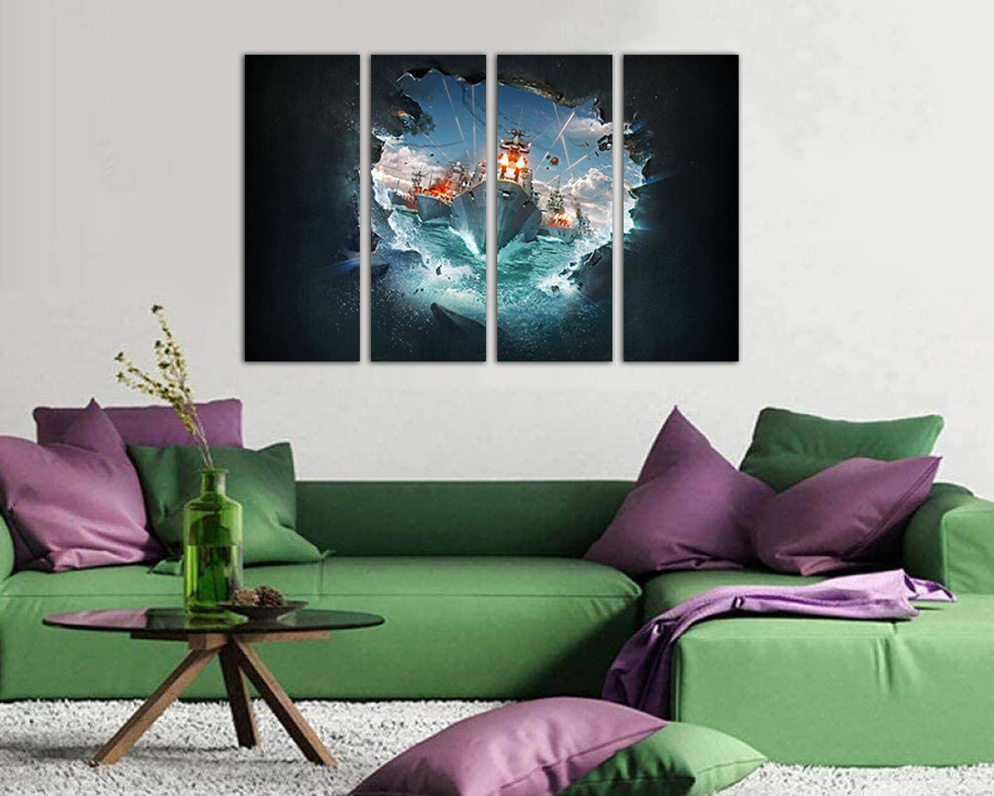 Warship canvas Kids wall art Nursery decor Sea battle Boy room artwork