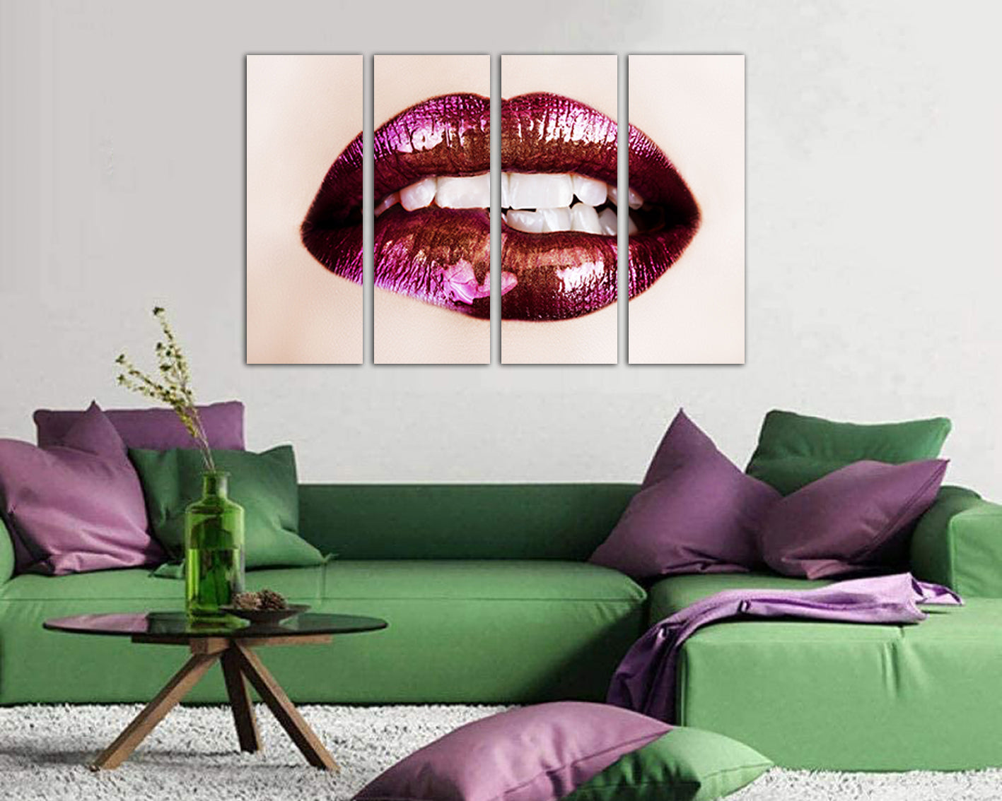 Red lips canvas Girls room decor Fashion art works ready to hang