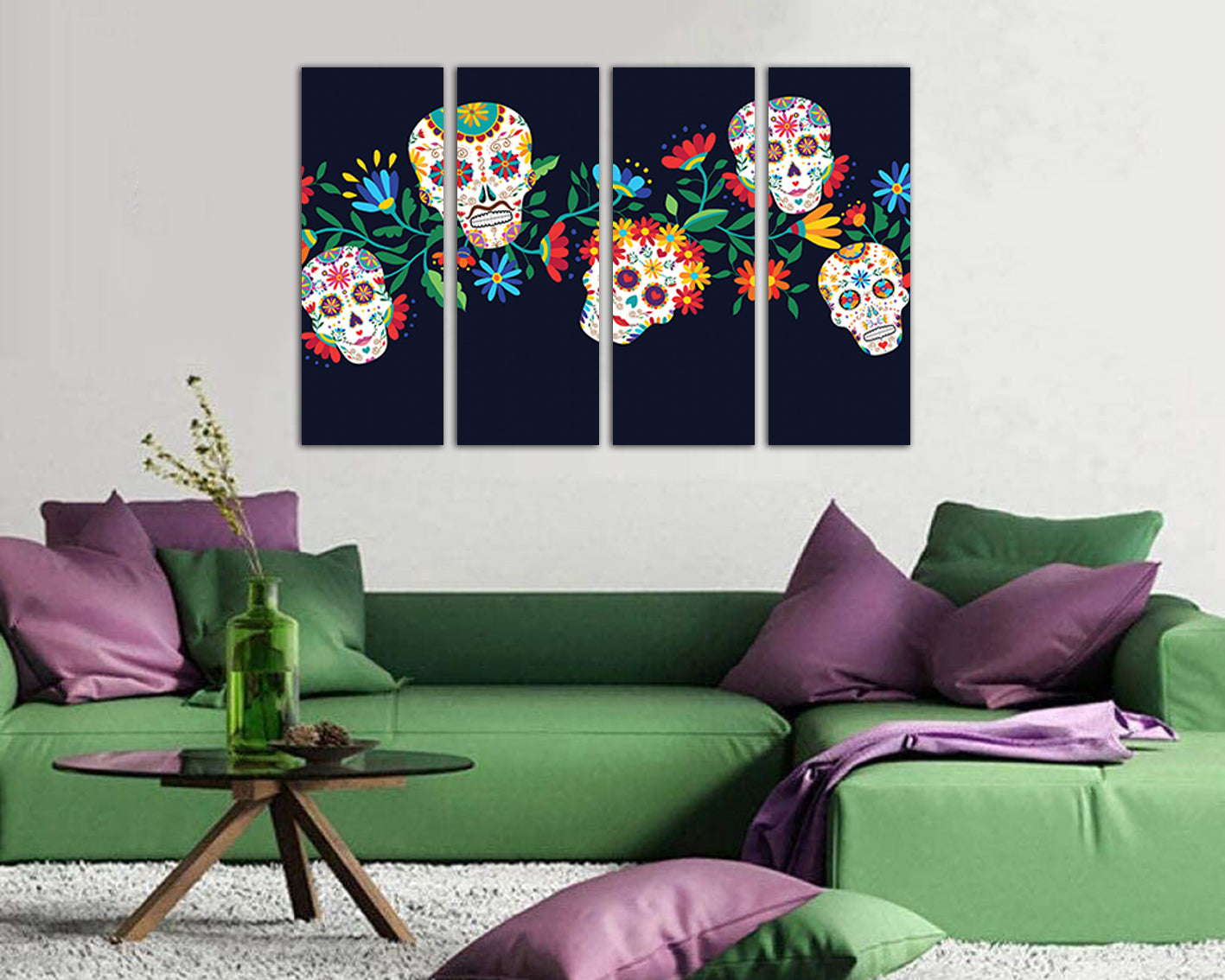 Sugar skull canvas Mexican day dead Gothic home decor Flower art works ready to hang