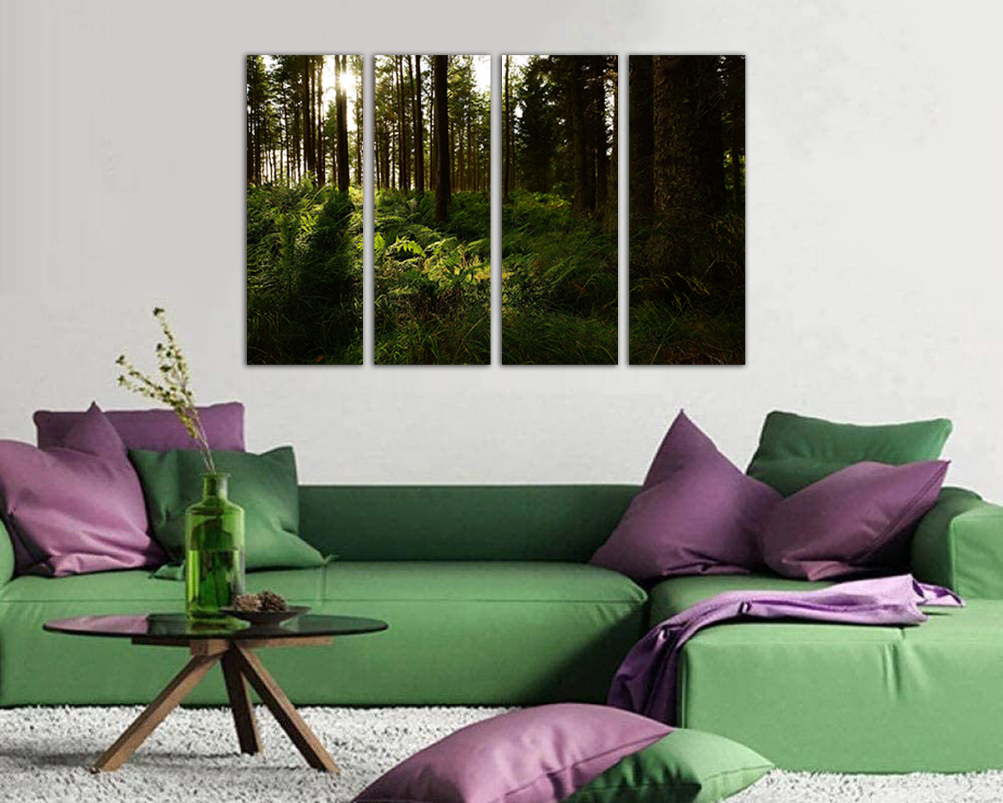 Forest canvas Trees wall print Nature art Fern leaf artwork