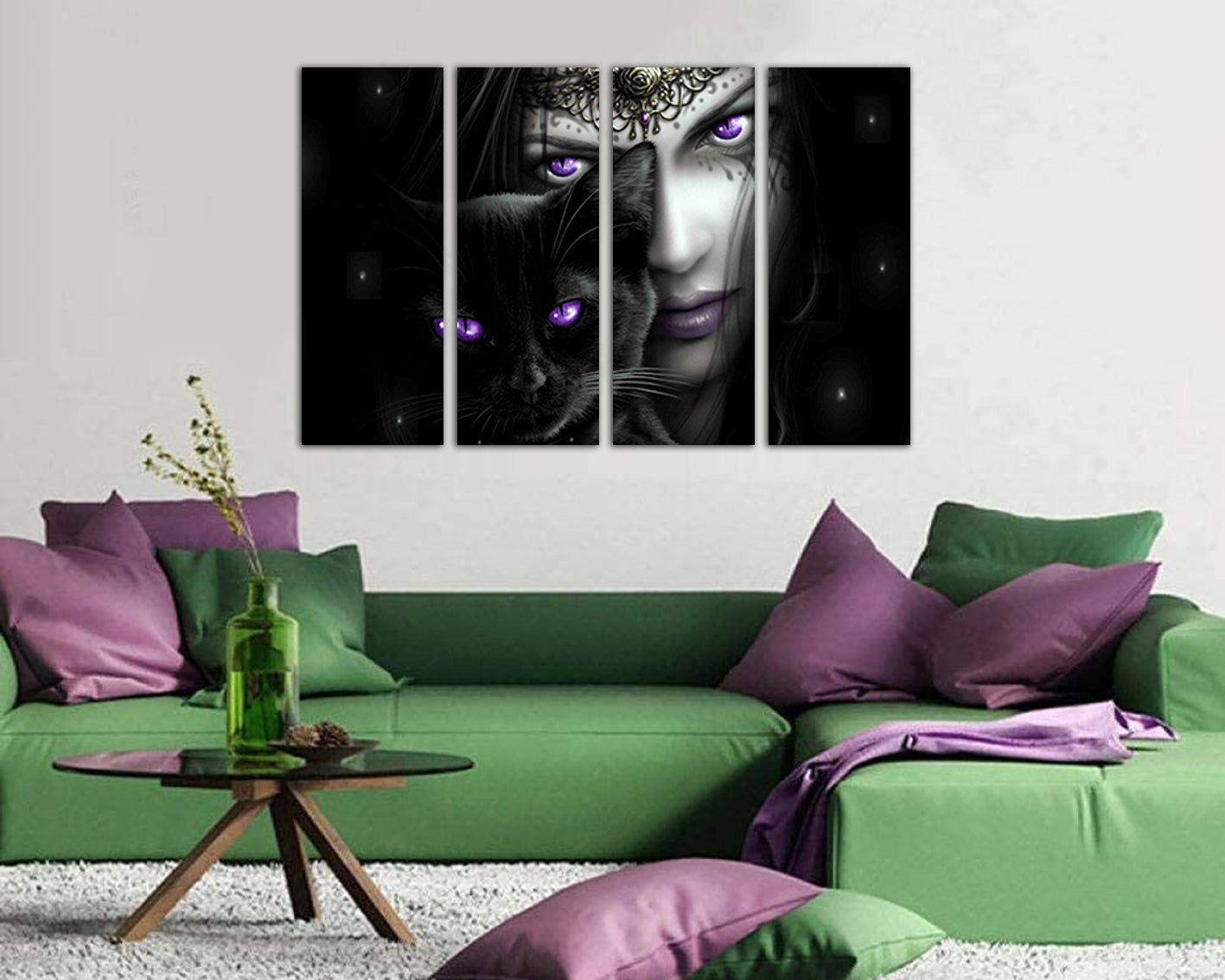 Gothic Victorian print on canvas Black cat décor for wall Magic art work