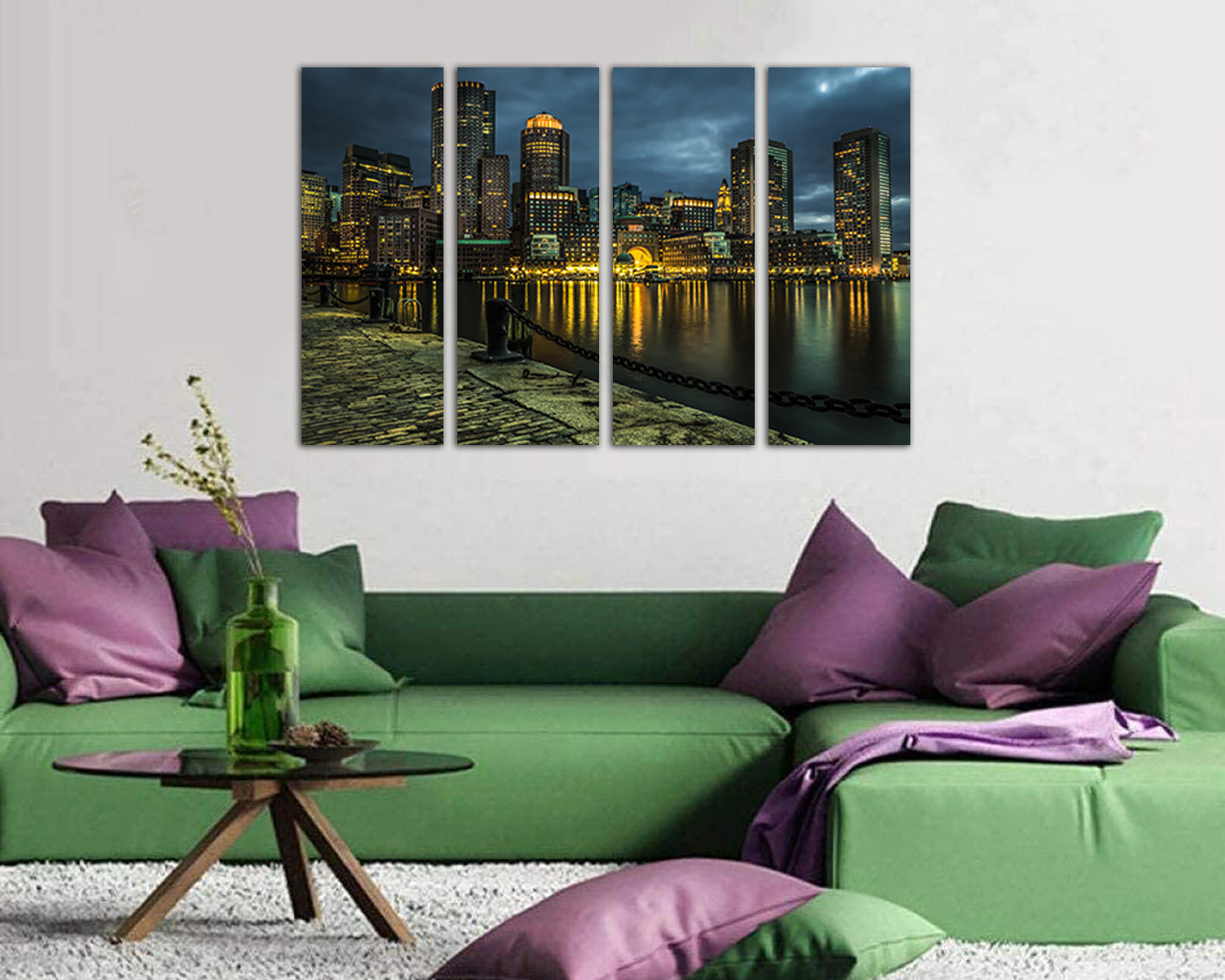 Boston city skyline print on canvas travel decor
