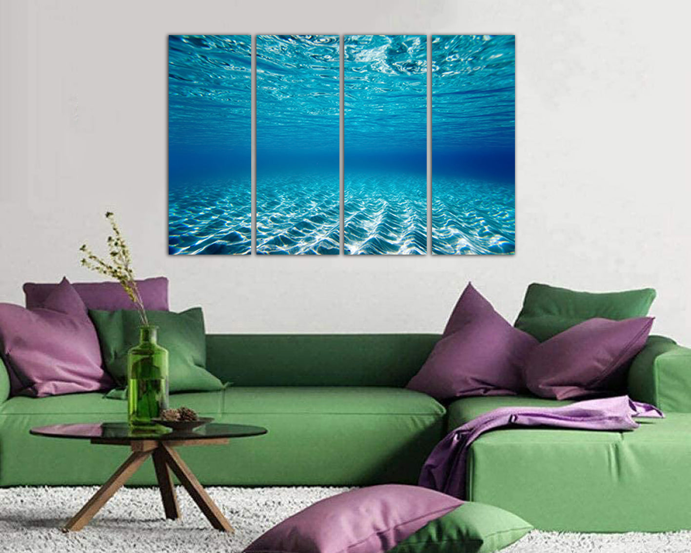 Ocean canvas Underwater decor Water wall art Undersea world Blue print Nature home art Sand photo