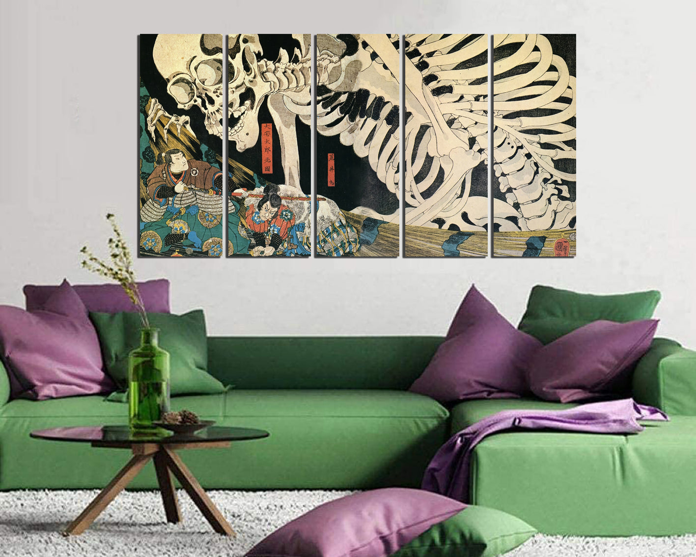 Skeleton canvas Samurai wall decor Japanese style art works Skeleton gift