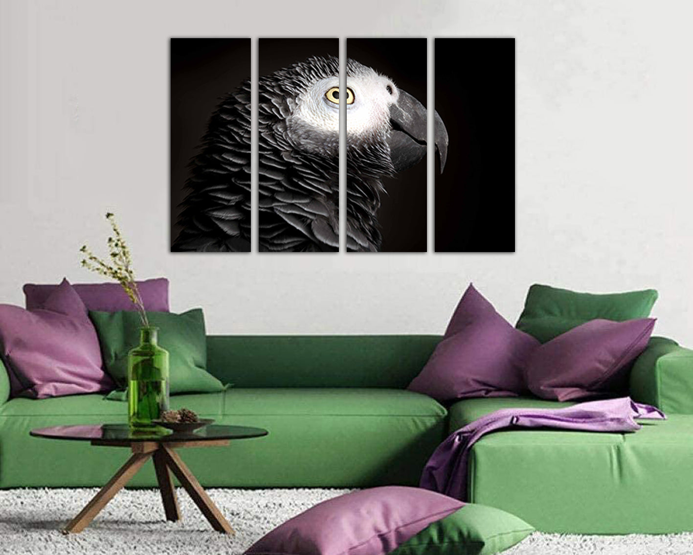 Grey parrot print Gallery wall set Bird canvas African grey Cockatoo bird art Tropical home photo