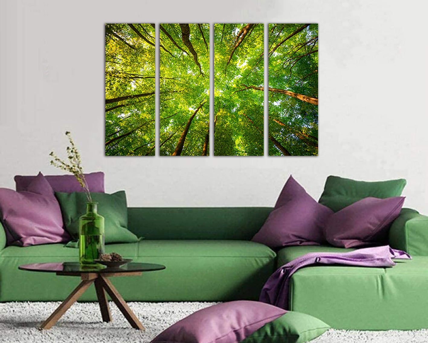 Wall art canvas Tree green forest print Landscape artwork Branches décor Crowns ready to hang