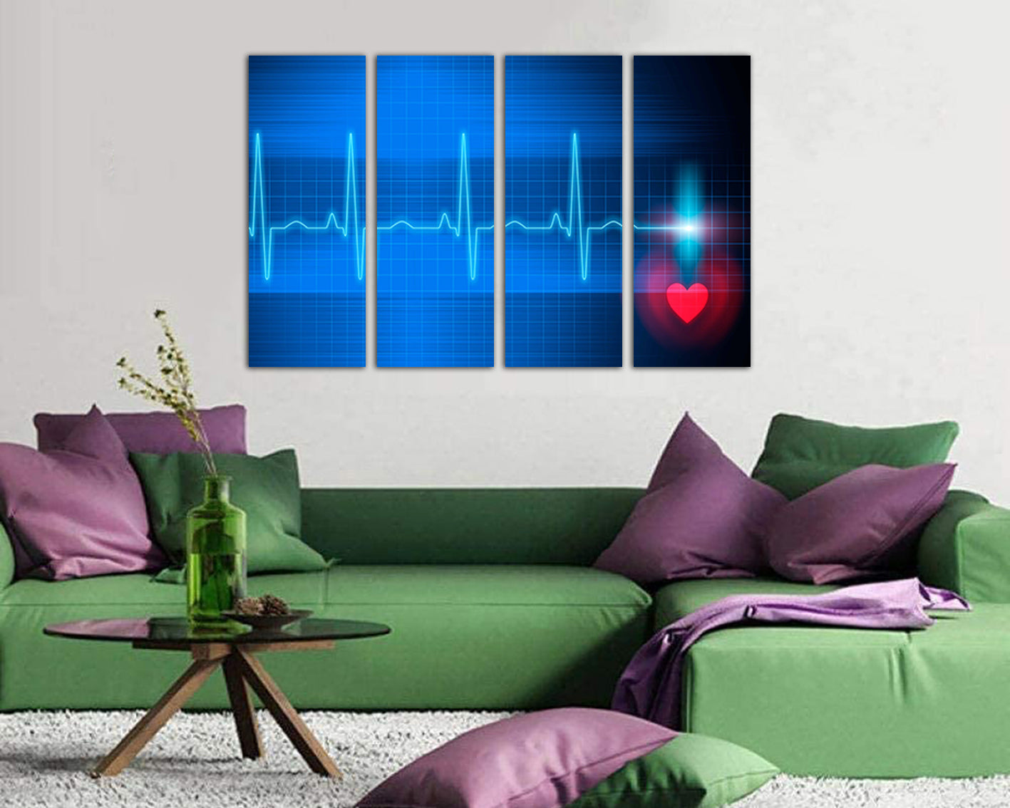 Cardiogram heart print on canvas Science decor Pulse Medical anatomy Stethoscope design Heart beat art works