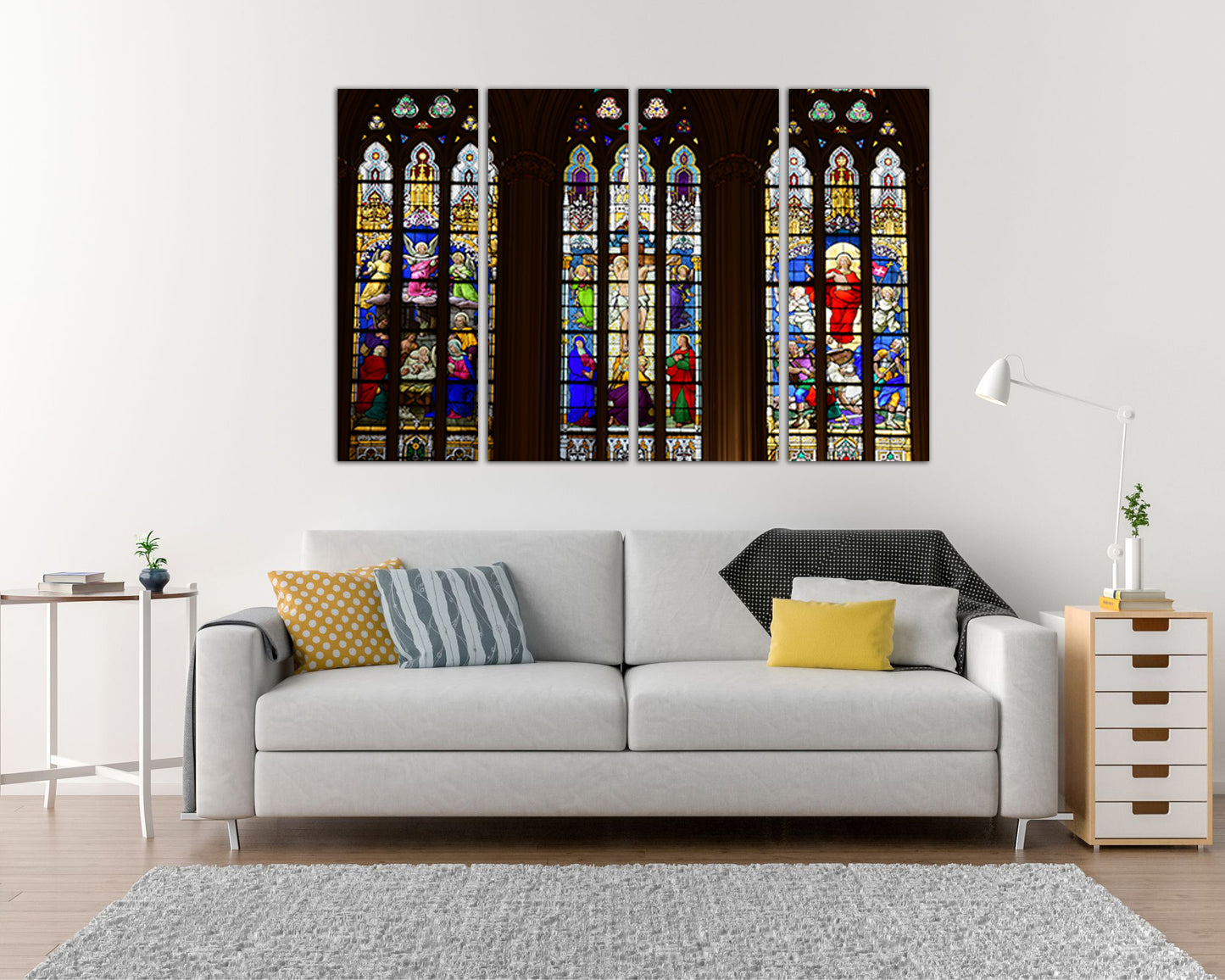 Chartres Religious print Cathedral canvas Stained glass art works Vitraux Jesus shepherd Glass decor Cologne cathedral France print