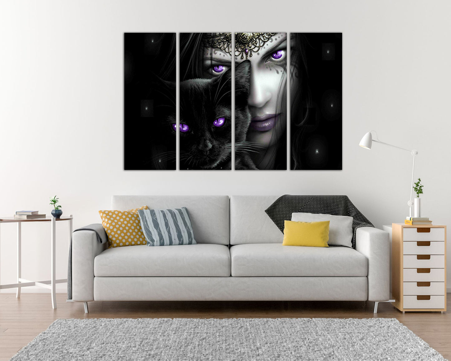 Gothic Victorian print on canvas Black cat décor for wall Magic art work