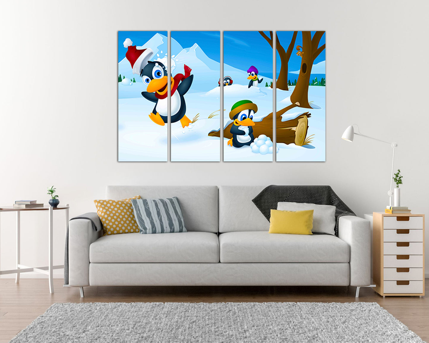 Penguins print on canvas Arctic penguin Nursery decor wall art Winter kids decor Art for kids room