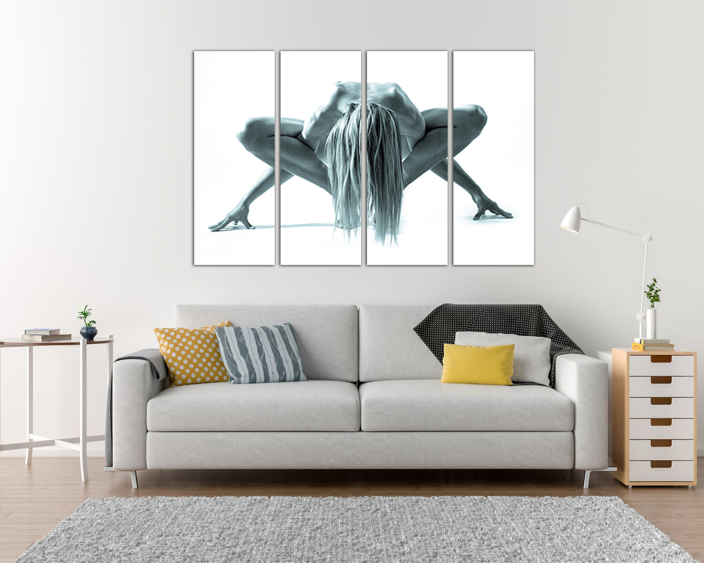 Naked girl canvas Nude Woman art works Black white décor Minimalist artwork
