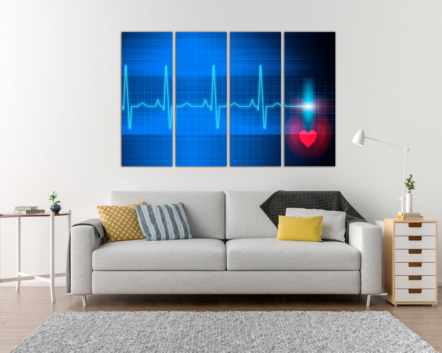 Cardiogram heart print on canvas Science decor Pulse Medical anatomy Stethoscope design Heart beat art works