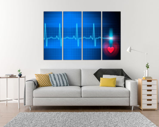 Cardiogram heart print on canvas Science decor Pulse Medical anatomy Stethoscope design Heart beat art works
