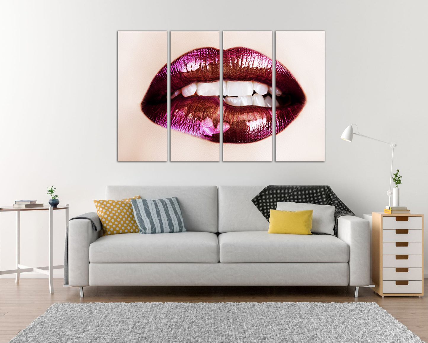 Red lips canvas Girls room decor Fashion art works ready to hang