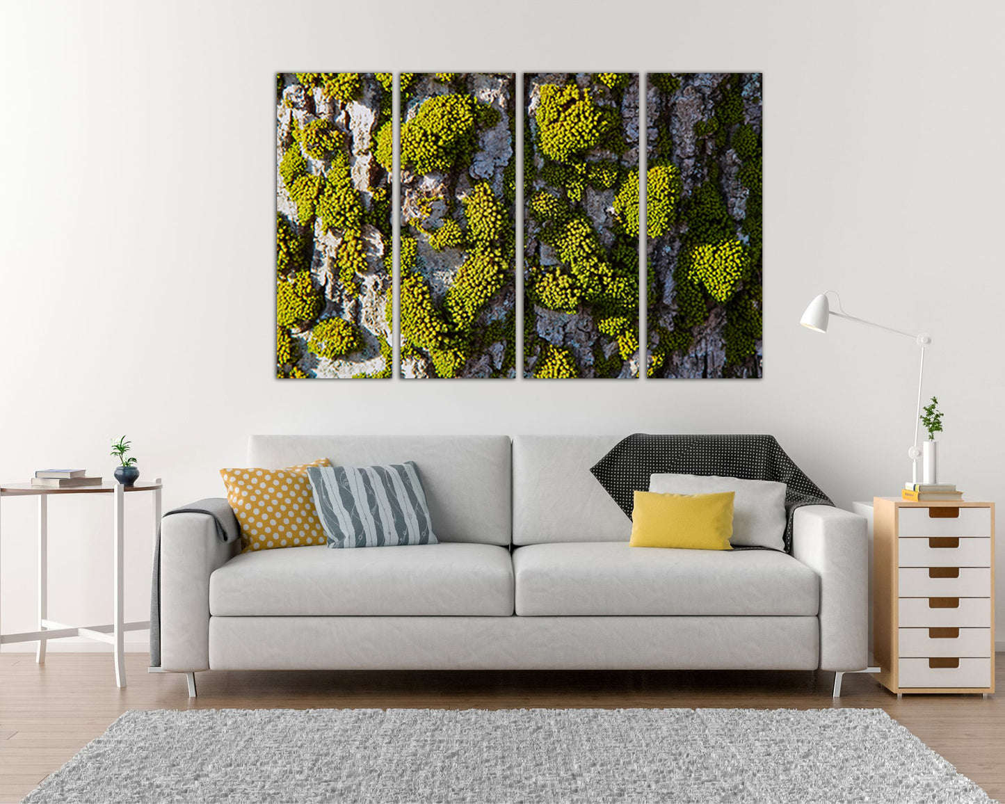 Moss print on canvas Nature wall decor Botanical art Forest Tree bark