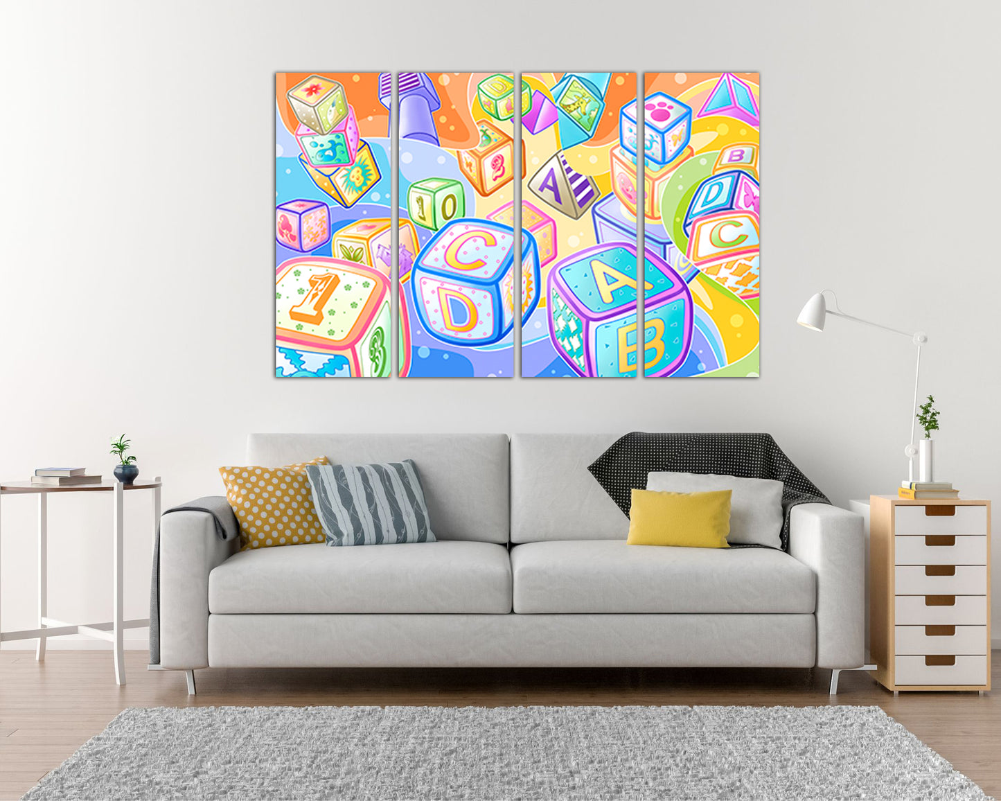 Letter canvas set Number print Baby cubes decor Kids artwork Pretty wall art
