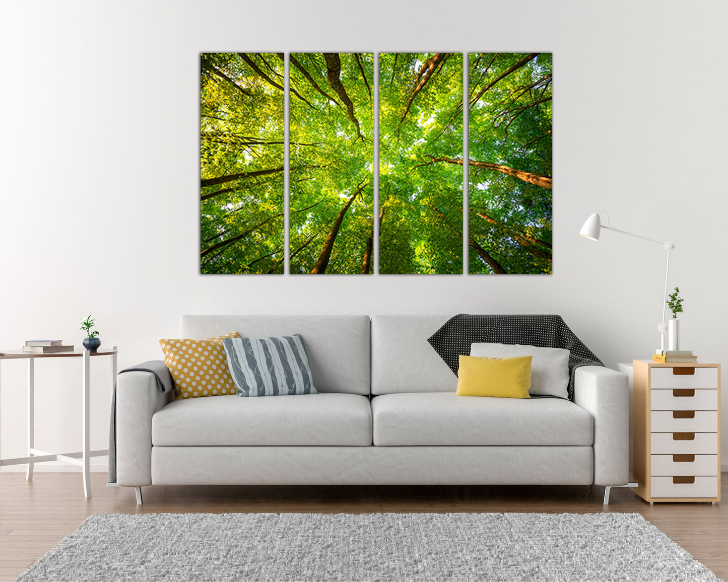 Wall art canvas Tree green forest print Landscape artwork Branches décor Crowns ready to hang