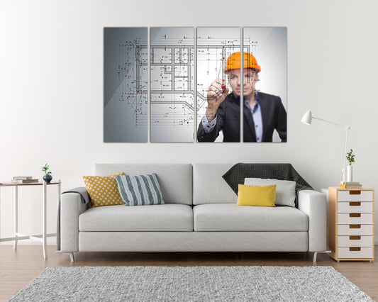 Construction drawing Engine canvas Engineering décor Designing art works