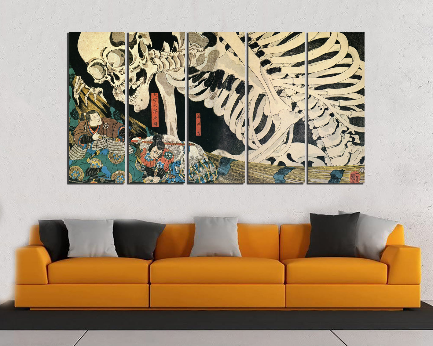 Skeleton canvas Samurai wall decor Japanese style art works Skeleton gift