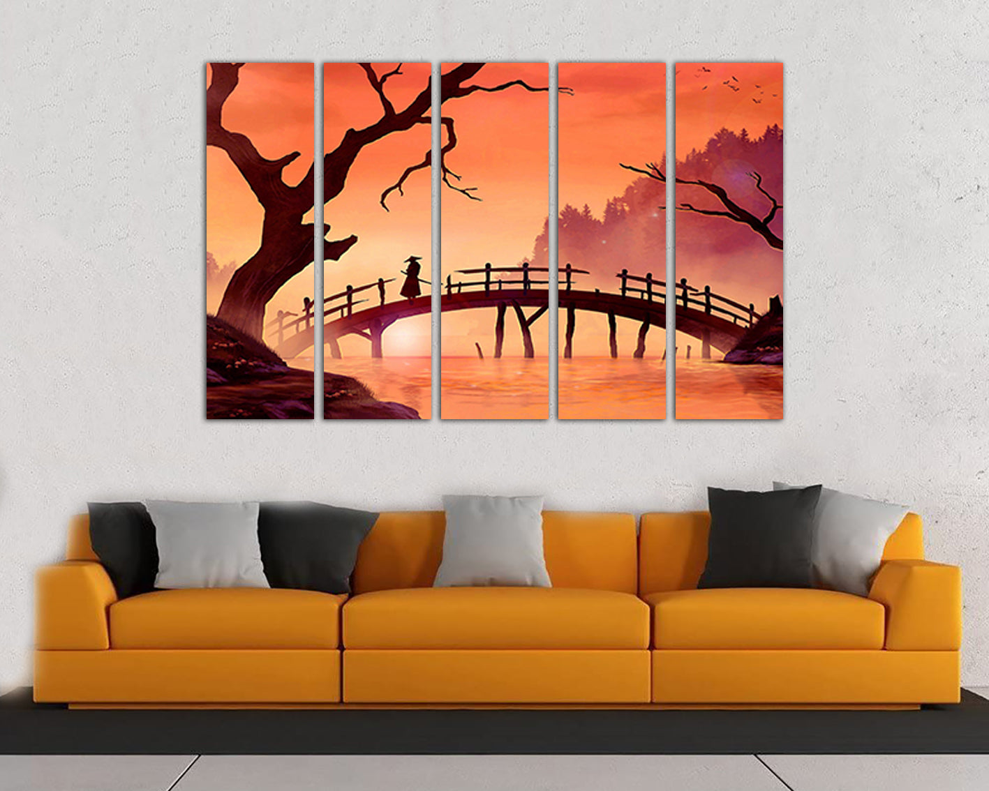 Samurai canvas Japanese art Traditional Japan Bridge wall art Samurai wall art Samurai wall décor Traditional art Gift samurai decor