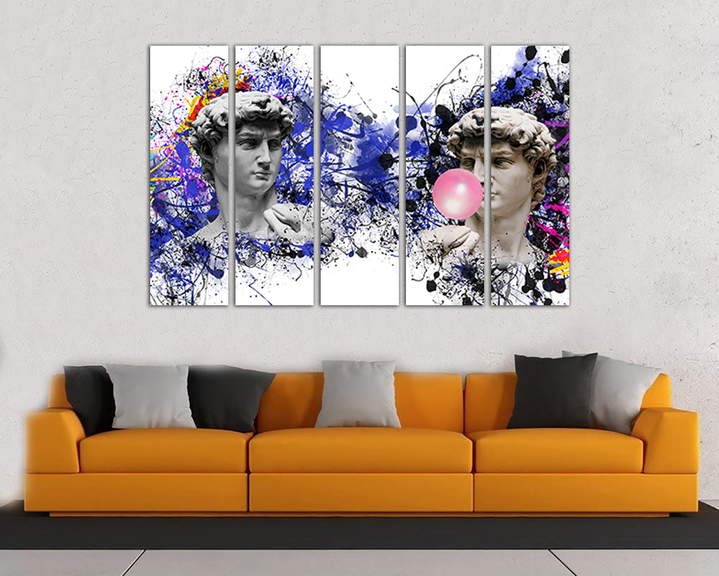 Michelangelo canvas David gift art works Bubble gum decor Greek mythology paint splatter