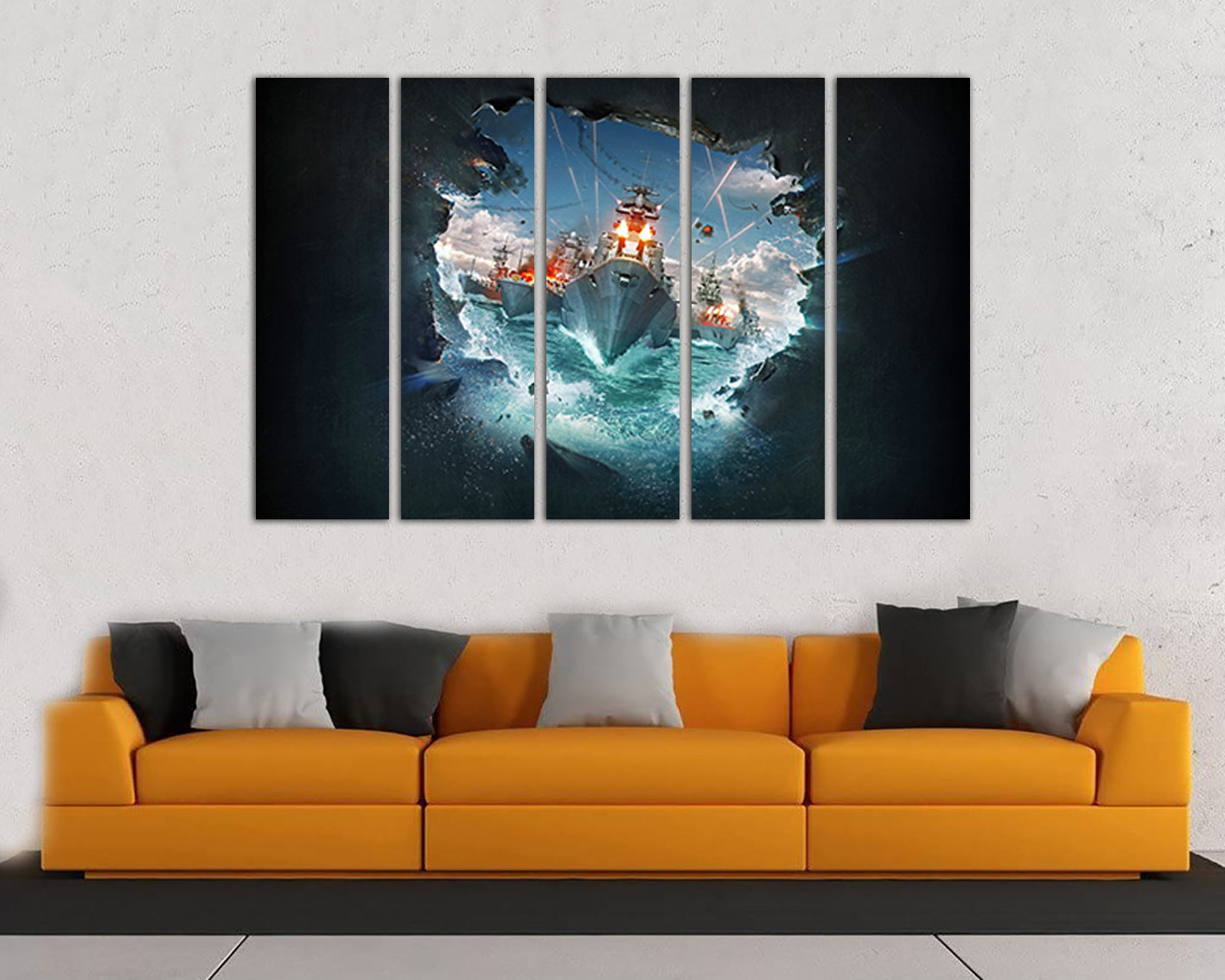 Warship canvas Kids wall art Nursery decor Sea battle Boy room artwork