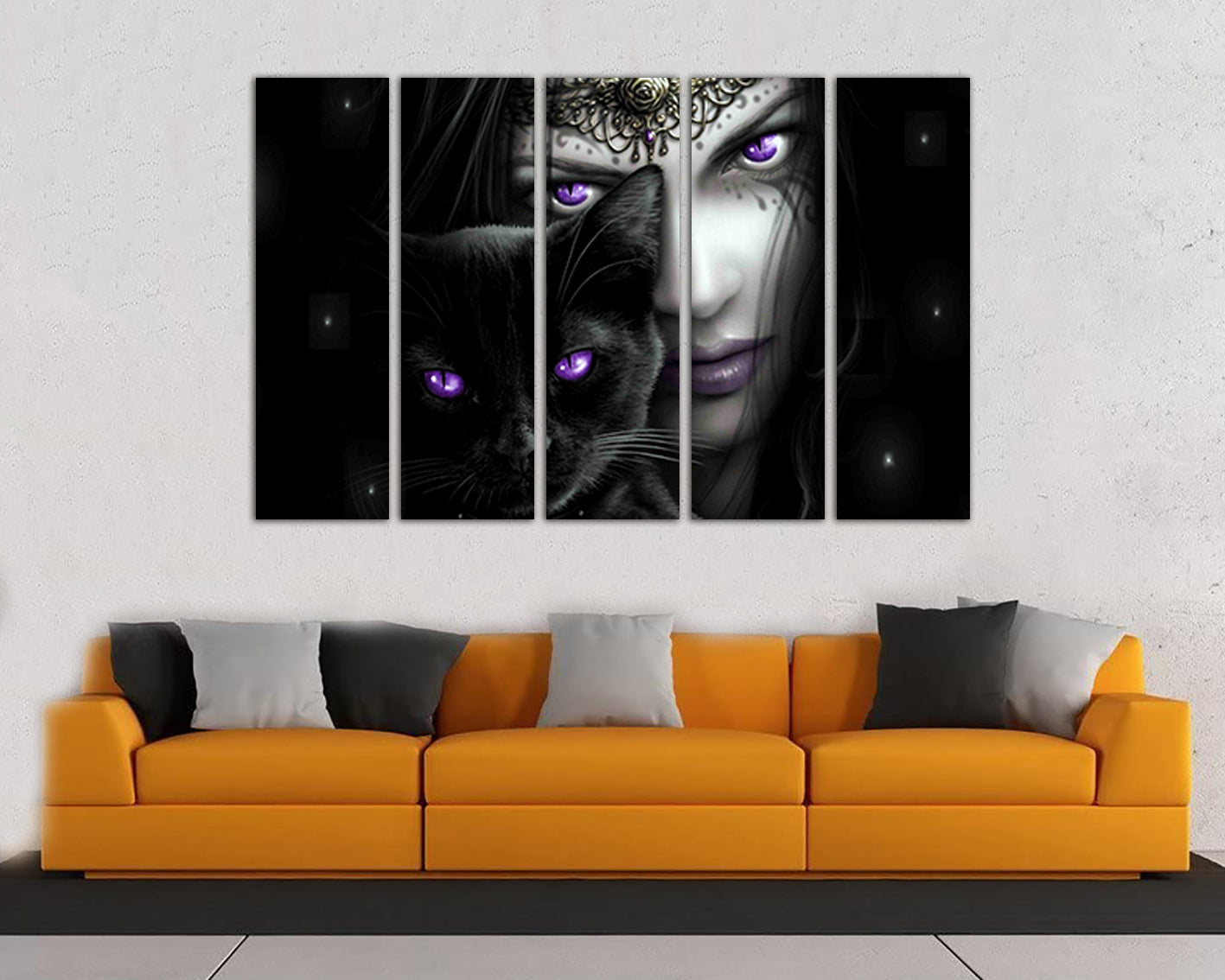 Gothic Victorian print on canvas Black cat décor for wall Magic art work