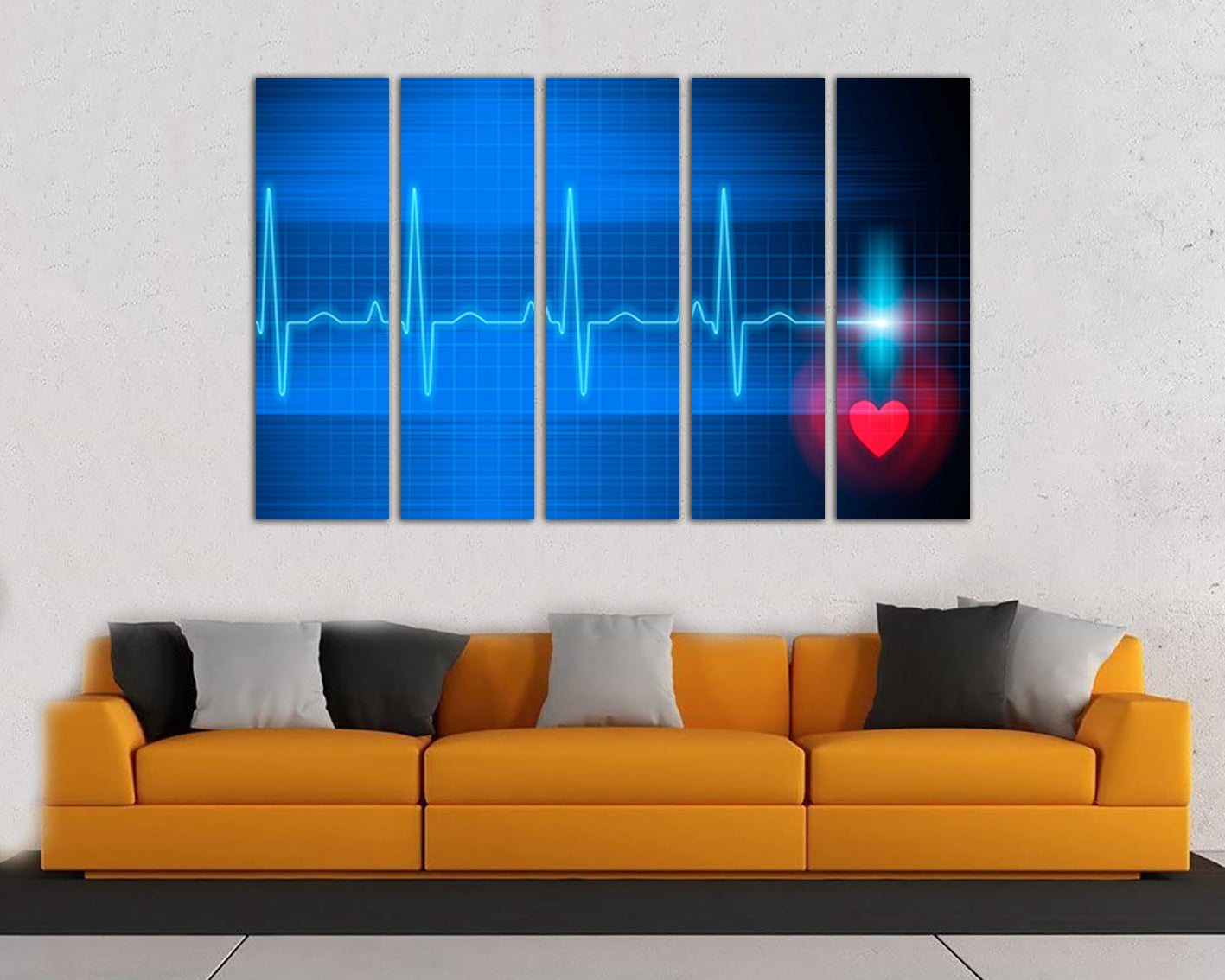 Cardiogram heart print on canvas Science decor Pulse Medical anatomy Stethoscope design Heart beat art works
