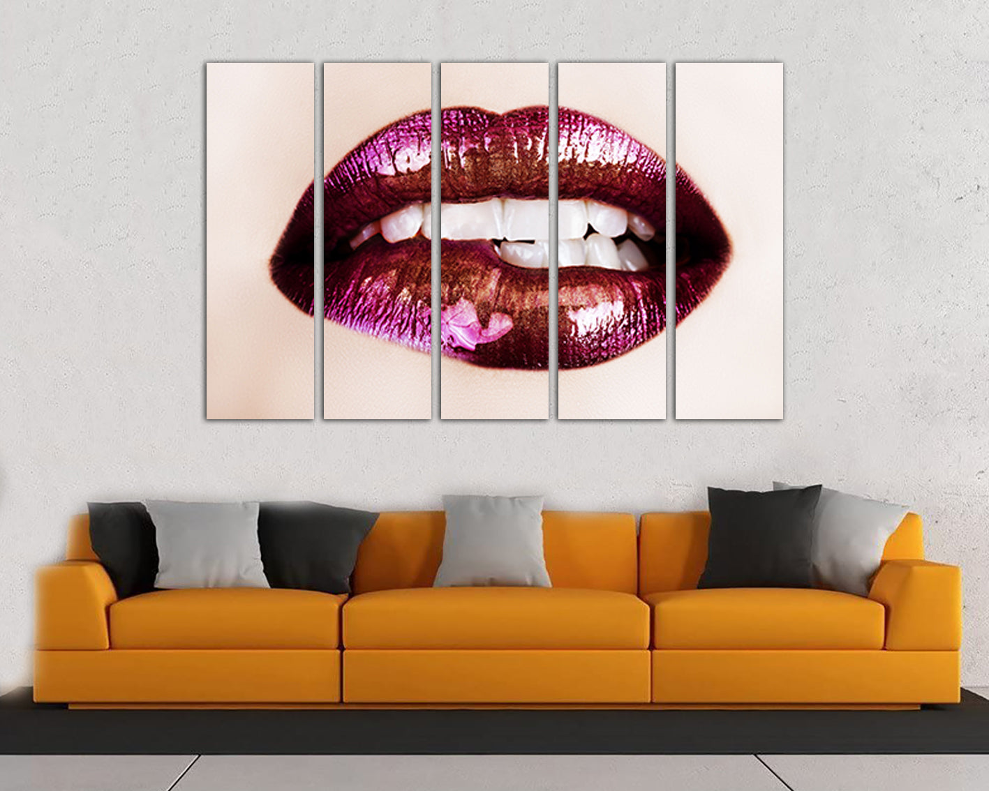 Red lips canvas Girls room decor Fashion art works ready to hang