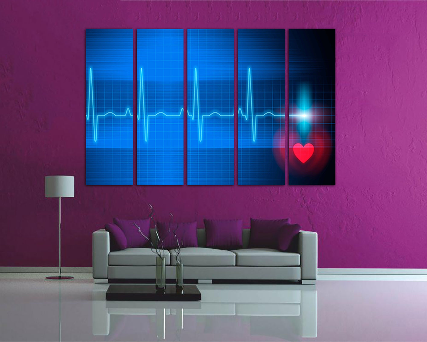 Cardiogram heart print on canvas Science decor Pulse Medical anatomy Stethoscope design Heart beat art works