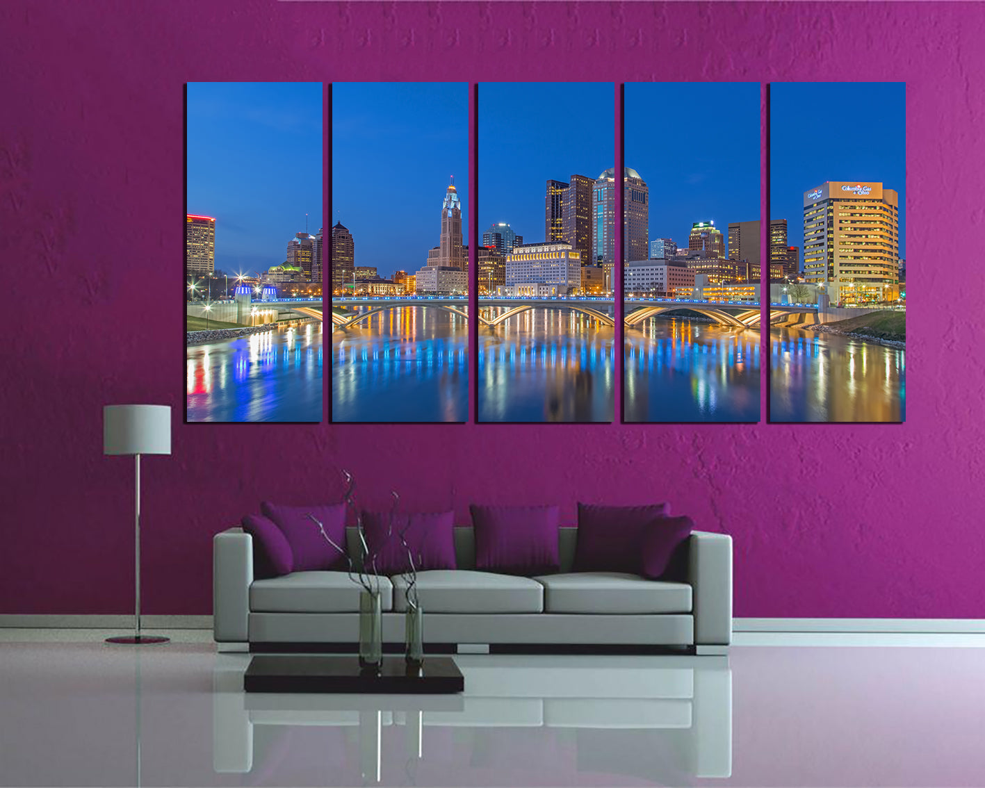 Wall art canvas Columbus Ohio city skyscraper travel ready to hang