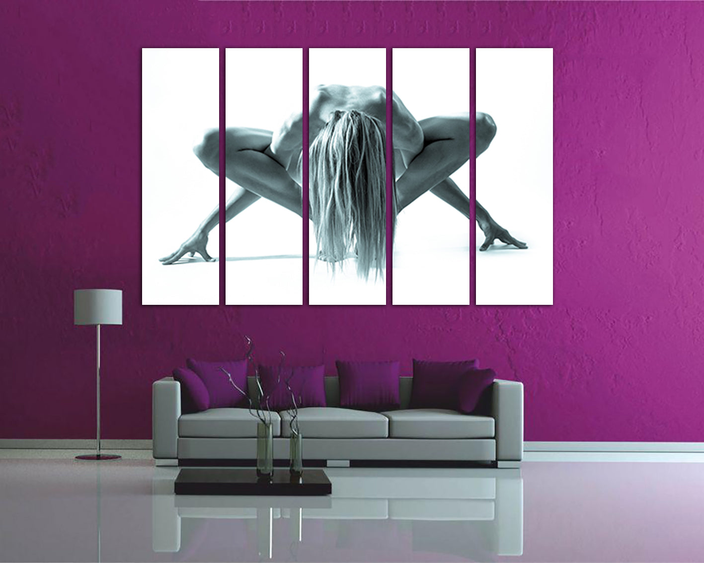Naked girl canvas Nude Woman art works Black white décor Minimalist artwork