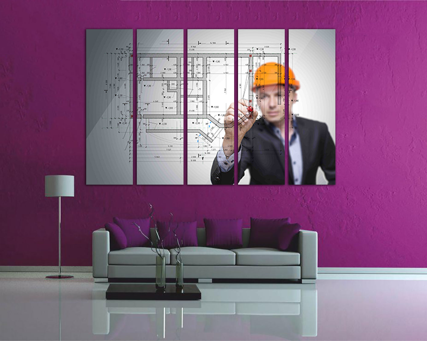 Construction drawing Engine canvas Engineering décor Designing art works