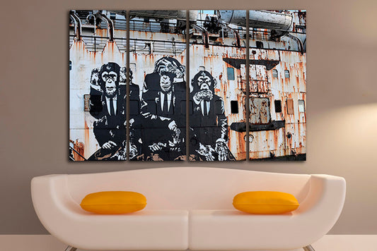 3 wise monkeys wall art canvas Speak no evil Hear no evil See no evil Graffiti mural ready to hang