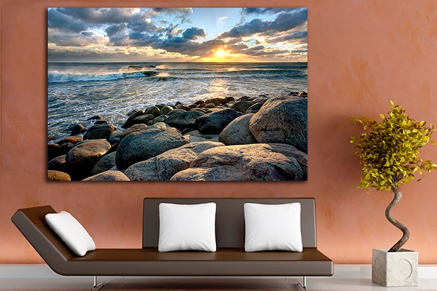 Seascape print Beach canvas Denmark art Sunset print Nature painting