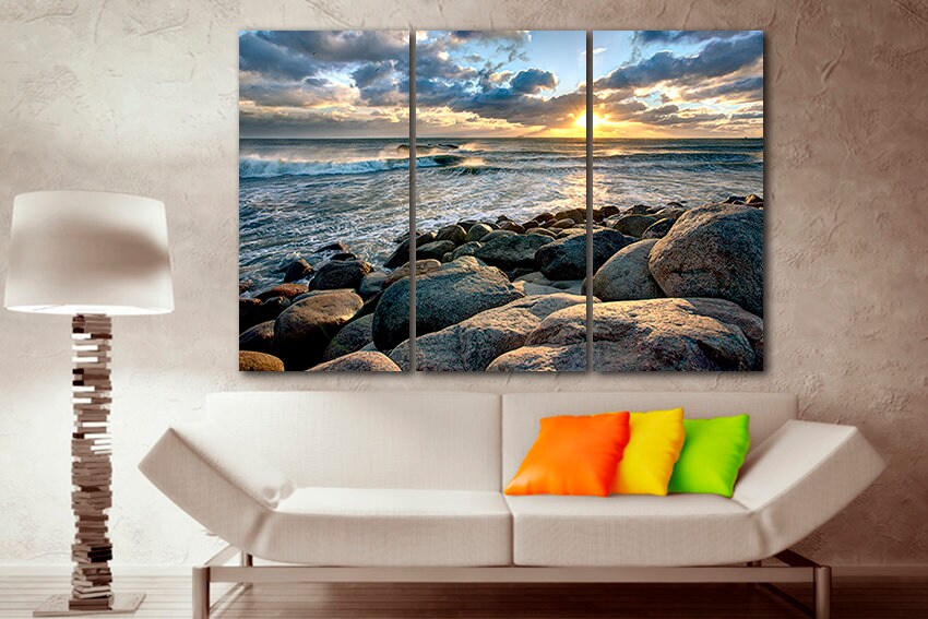Seascape print Beach canvas Denmark art Sunset print Nature painting