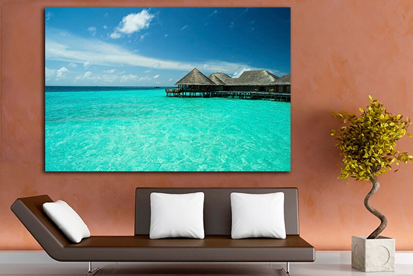Maldives canvas Sea picture Seascape Large wall art Bungalow decor Nature print