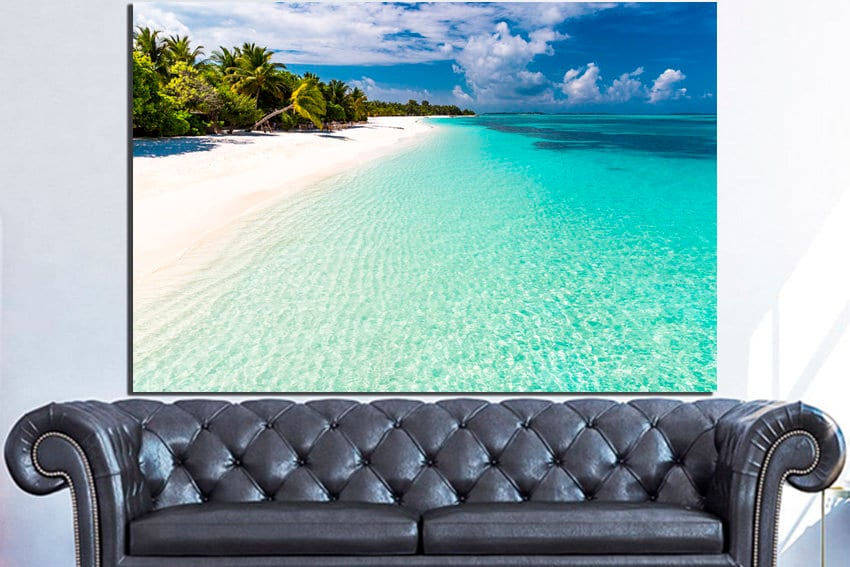 Maldives art Ocean photography Beach canvas Palm trees decor Tropical Nature print