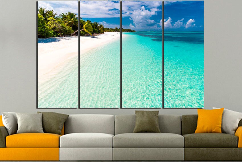 Maldives art Ocean photography Beach canvas Palm trees decor Tropical Nature print