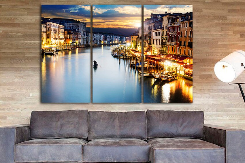 Italy Print on canvas Gondola wall decor Night city travel art