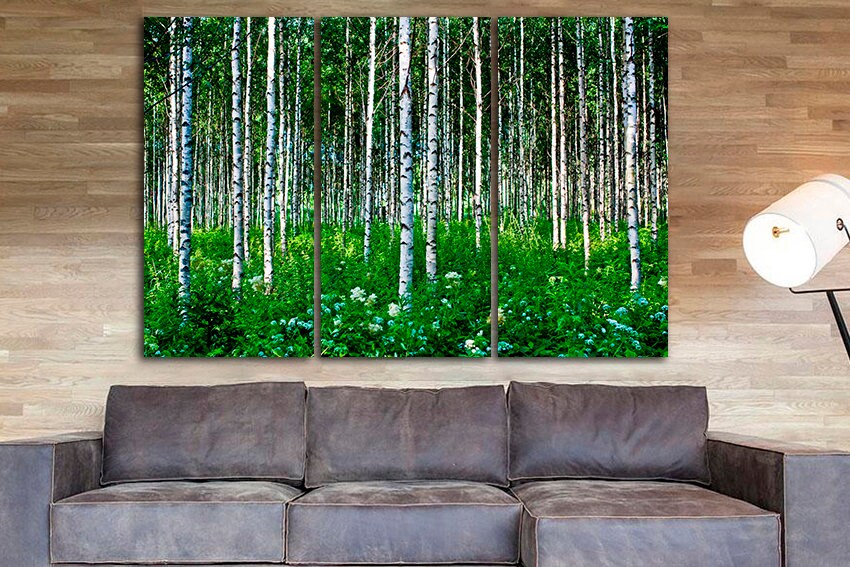 Wall panel set White forest art Birch tree canvas Nature artwork Ready to hang