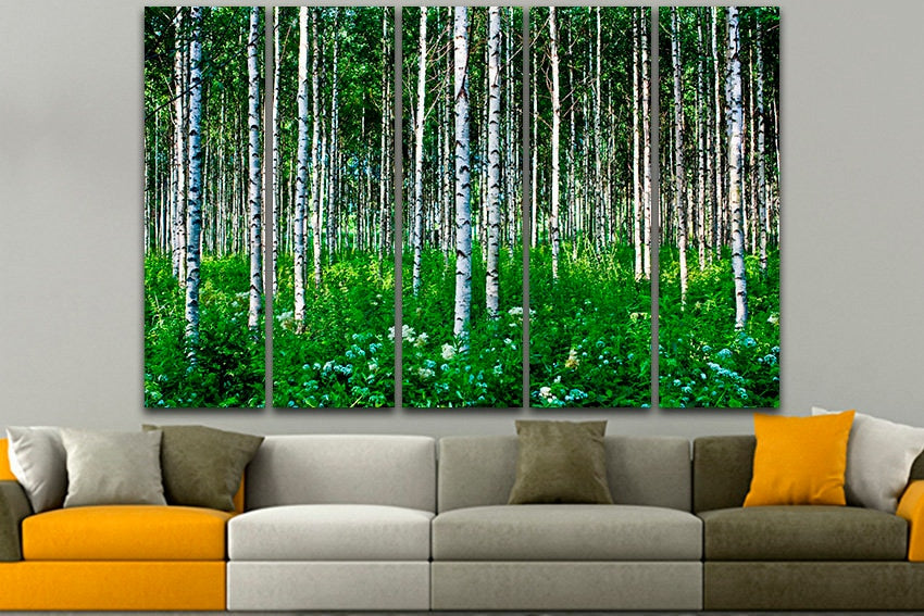 Wall panel set White forest art Birch tree canvas Nature artwork Ready to hang