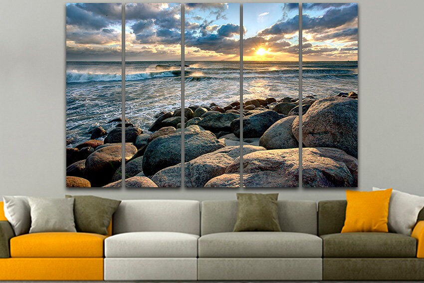 Seascape print Beach canvas Denmark art Sunset print Nature painting