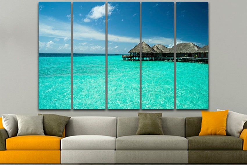 Maldives canvas Sea picture Seascape Large wall art Bungalow decor Nature print