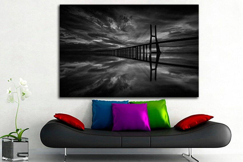 Bridge print canvas River wall art Landscape Gift nature