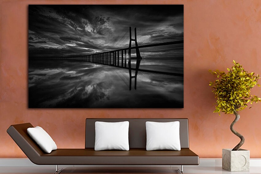 Bridge print canvas River wall art Landscape Gift nature