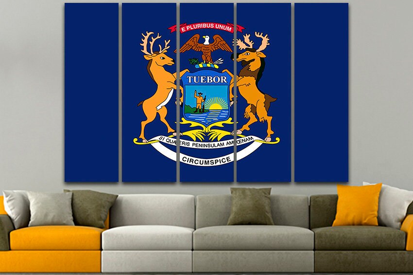 Michigan state Print on canvas Michigan flag art Michigan flag photo Michigan flag canvas Michigan flag print State Great lakes Wall prints