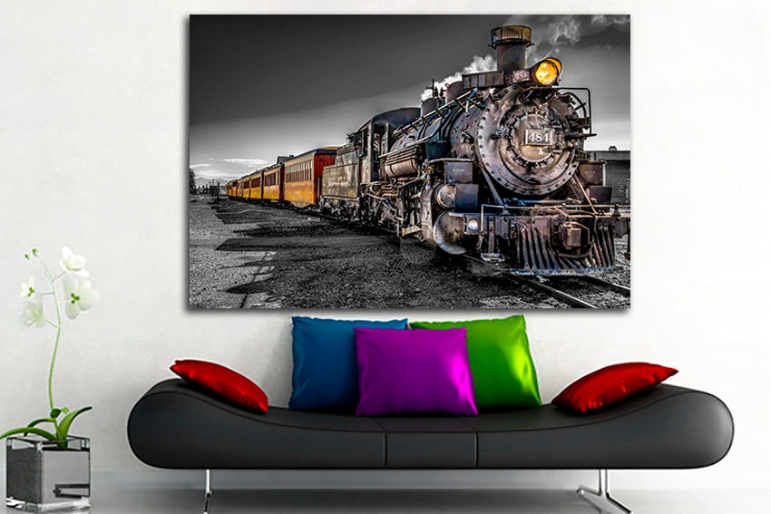 Train canvas art Steam old decor prints Mechanism gallery wrap